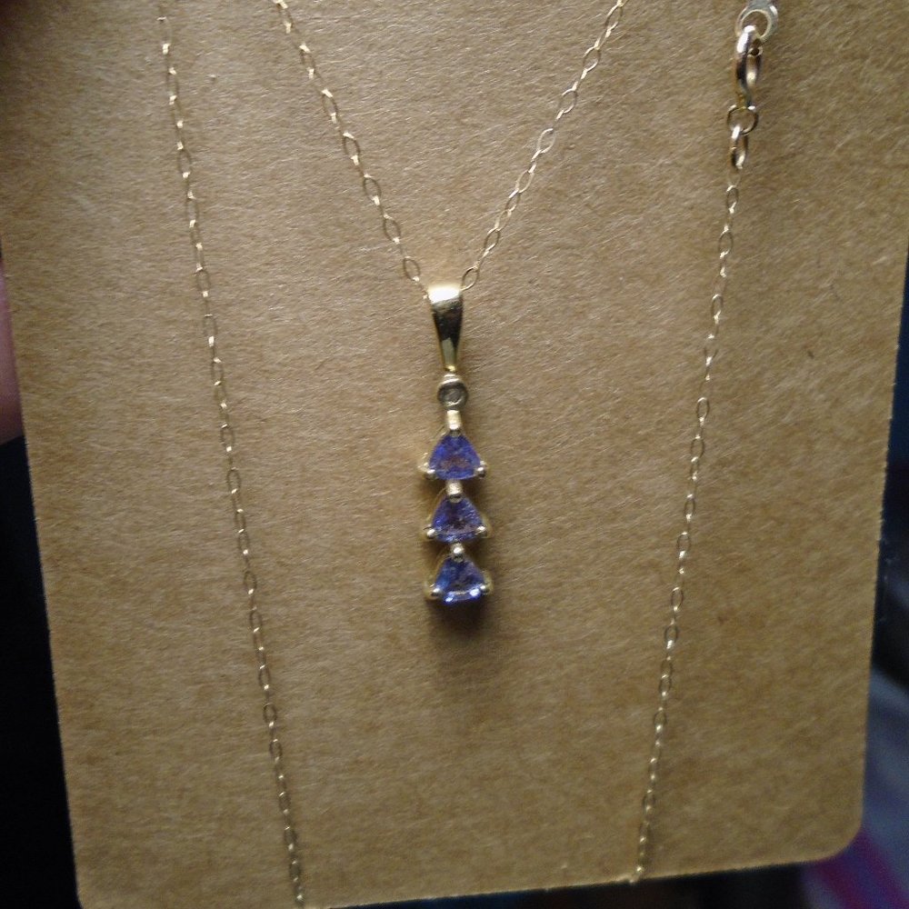 10K Gold and Tanzanite Past, Present and Future Necklace